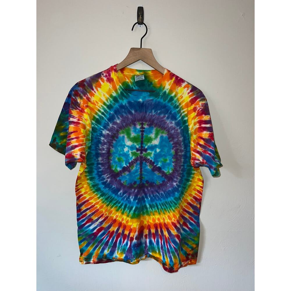 Vintage Earth Peace Tie Dye Shirt Rainbow Multicolor Hanes VTG 90s Tee Large